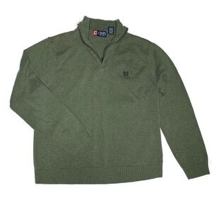 Chaps Men's Olive Green Zip Up Sweater Cotton